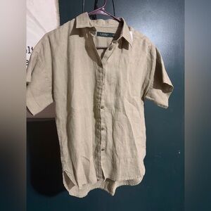 Lauren Ralph Lauren Beige Short-Sleeve 100% Linen button down SM P